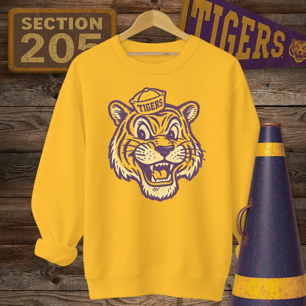 S / Gold Louisiana Retro Tiger Game Day Sweatshirt by Laissez Faire Wear