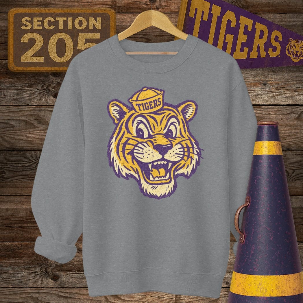 S / Graphite Heather Louisiana Retro Tiger Game Day Sweatshirt by Laissez Faire Wear