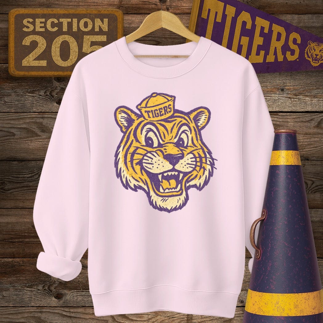 S / Light Pink Louisiana Retro Tiger Game Day Sweatshirt by Laissez Faire Wear