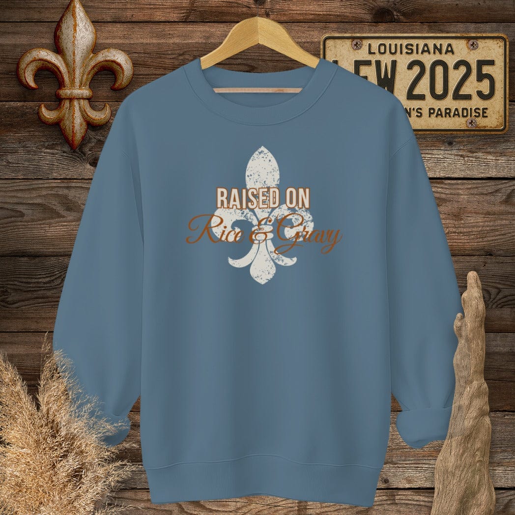 S / Indigo Blue Louisiana Rice & Gravy Sweatshirt by Laissez Faire Wear