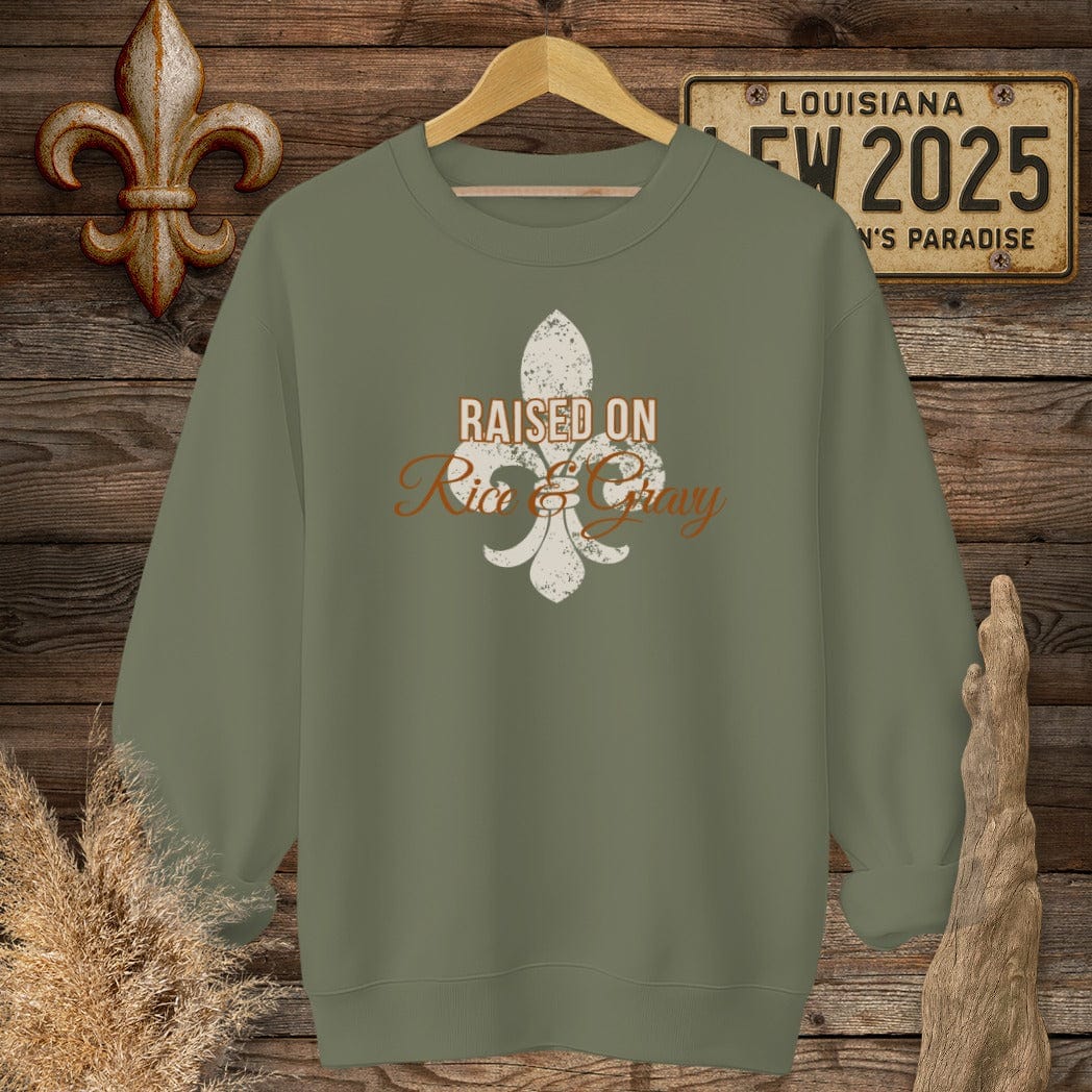 S / Military Green Louisiana Rice & Gravy Sweatshirt by Laissez Faire Wear