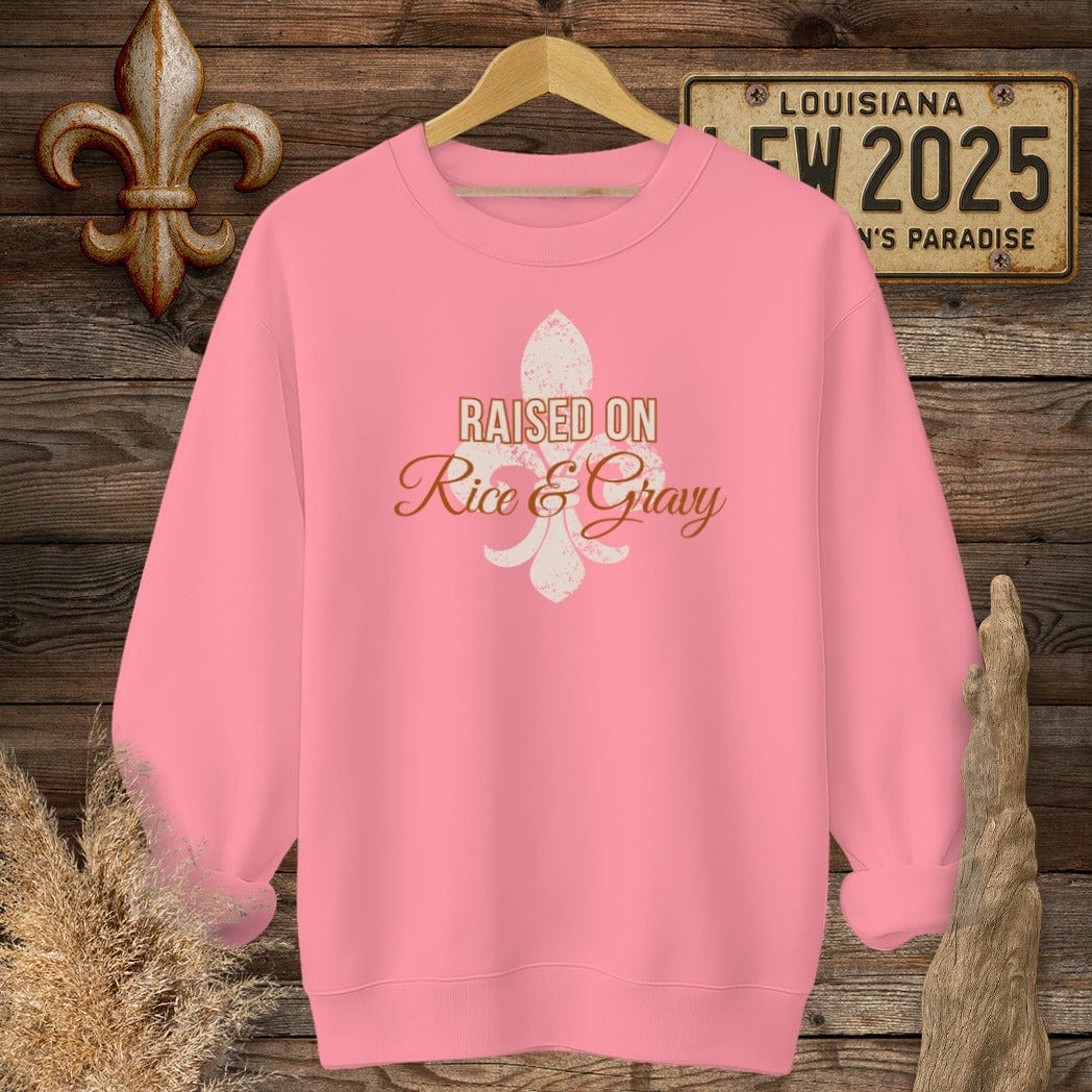 S / Safety Pink Louisiana Rice & Gravy Sweatshirt by Laissez Faire Wear