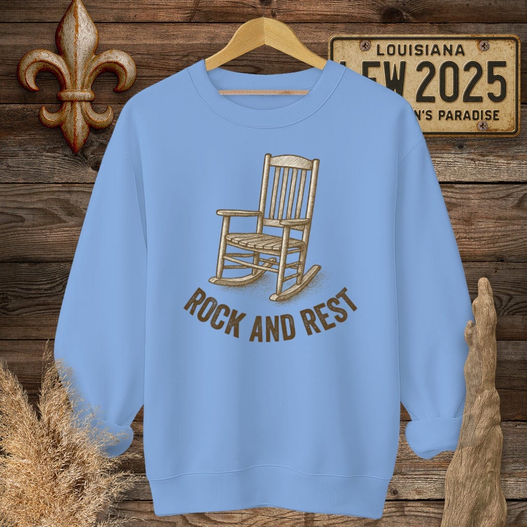S / Carolina Blue Louisiana Rock And Rest Sweatshirt by Laissez Faire Wear