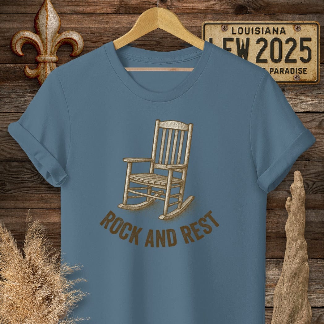 S / Indigo Blue Louisiana Rock And Rest T-Shirt by Laissez Faire Wear