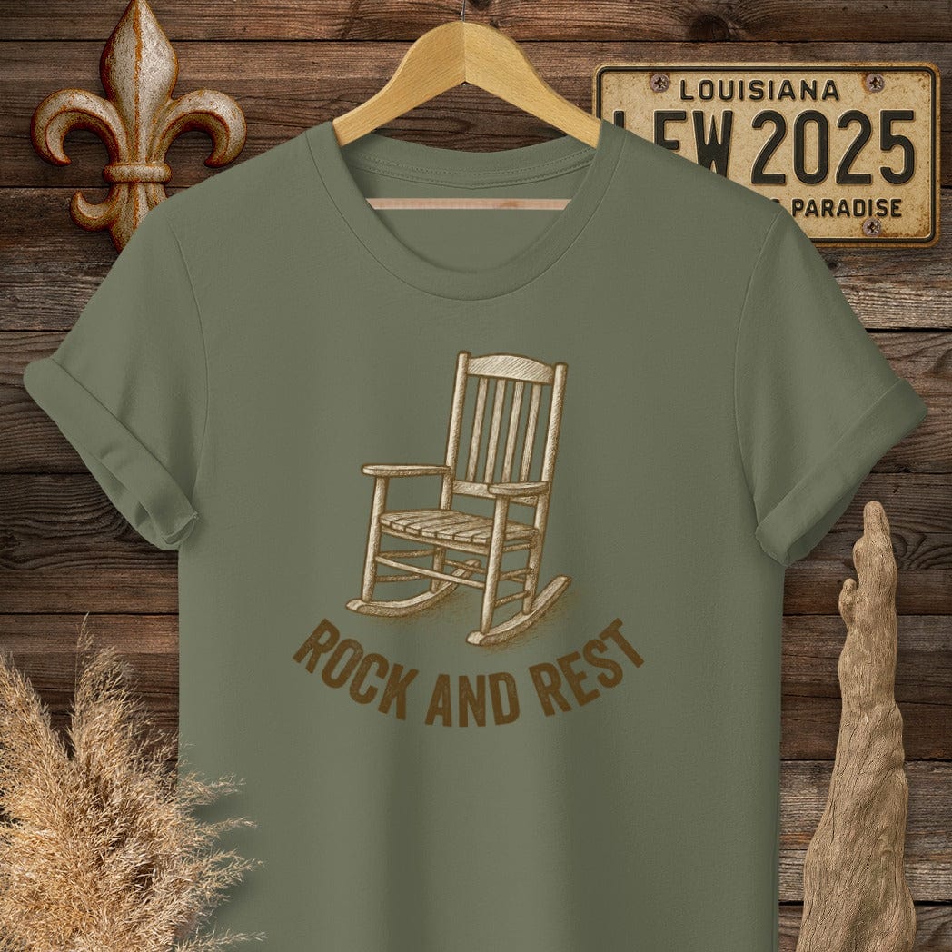 S / Military Green Louisiana Rock And Rest T-Shirt by Laissez Faire Wear