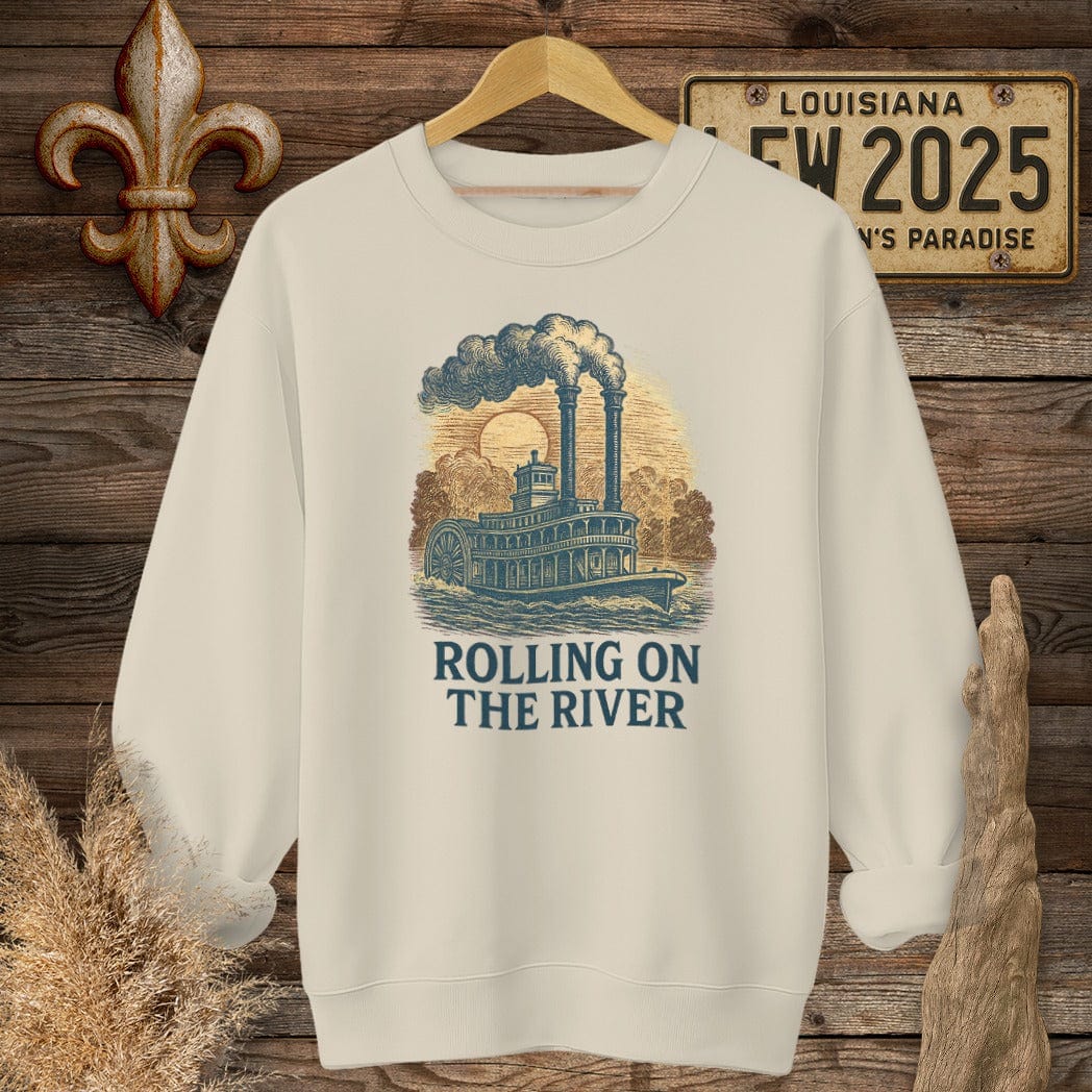 S / Sand Louisiana Rolling on the River Sweatshirt by Laissez Faire Wear