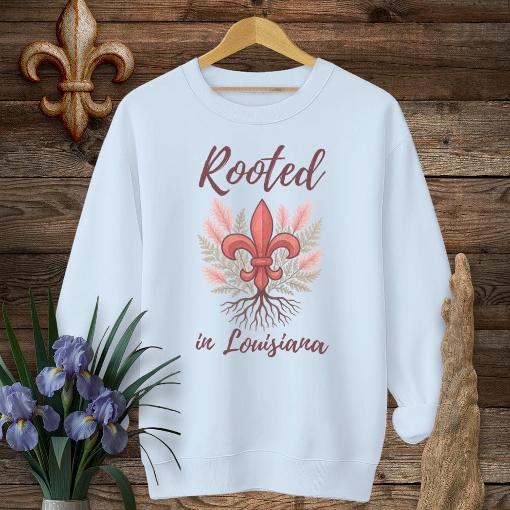 S / Light Blue Louisiana Rooted in Louisiana Sweatshirt by Laissez Faire Wear