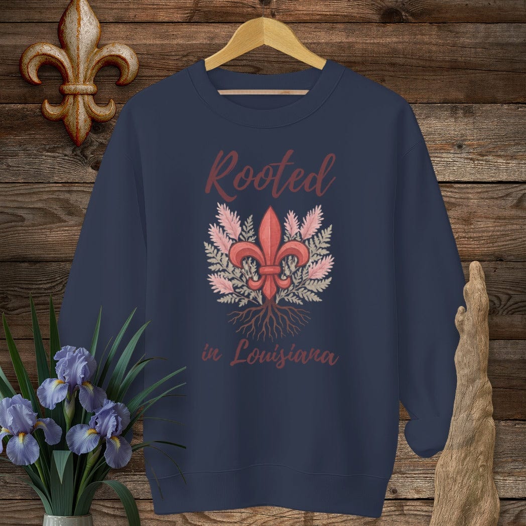 S / Navy Louisiana Rooted in Louisiana Sweatshirt by Laissez Faire Wear