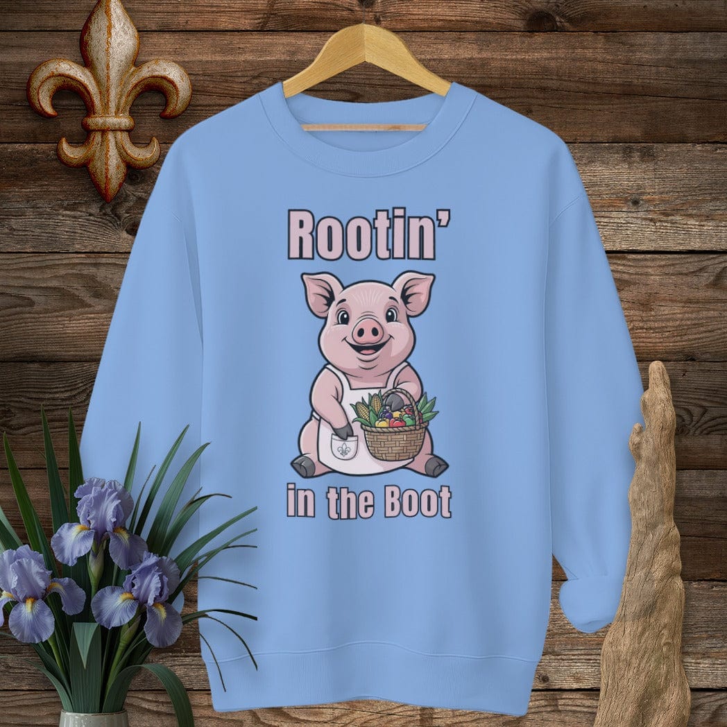 S / Carolina Blue Louisiana Rootin' in the Boot Farm Sweatshirt by Laissez Faire Wear