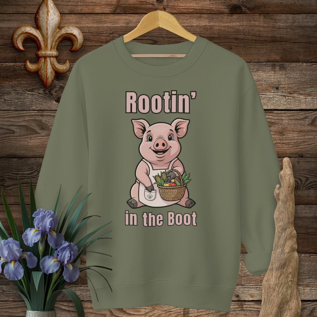 S / Military Green Louisiana Rootin' in the Boot Farm Sweatshirt by Laissez Faire Wear