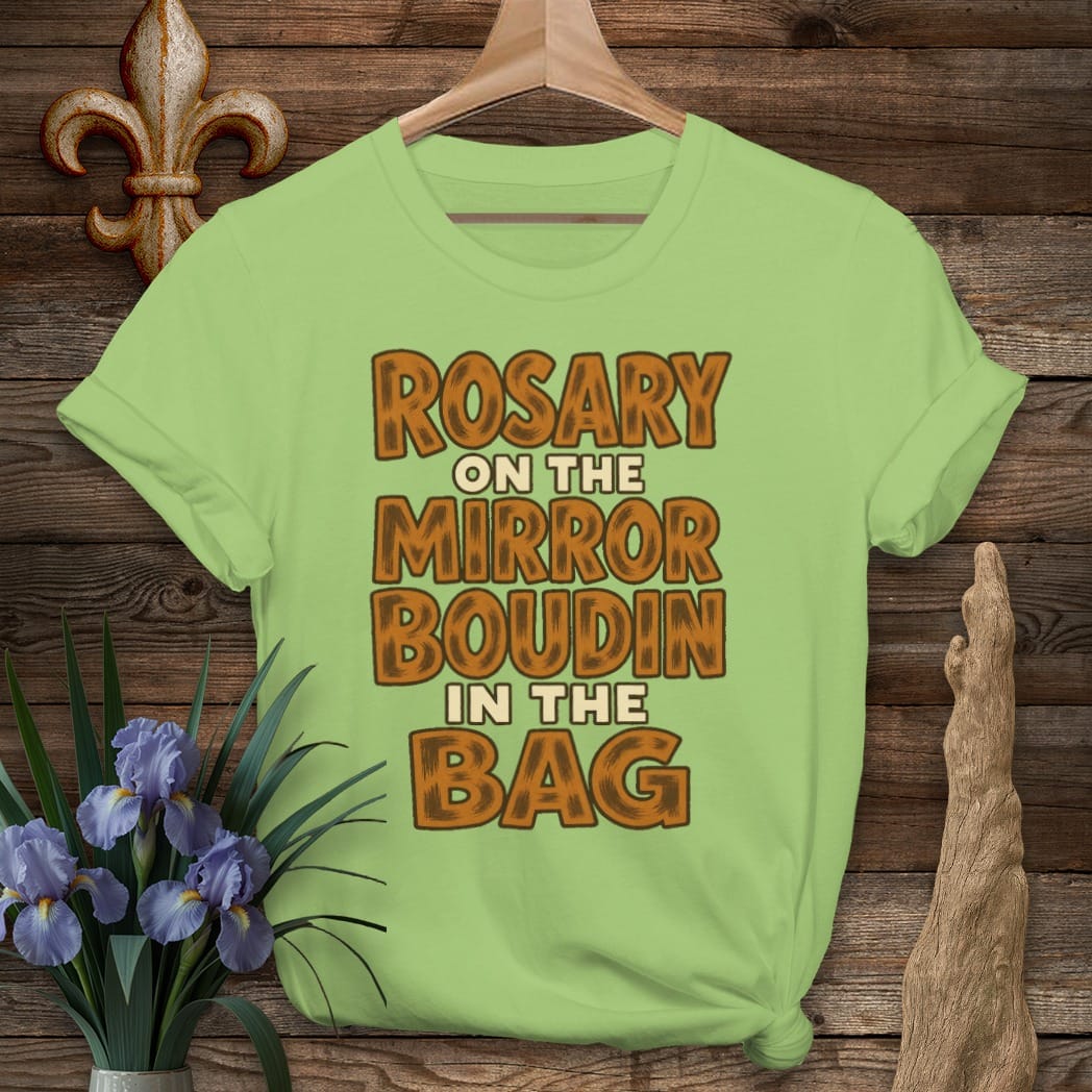 S / Lime Louisiana Rosary Boudin Bag T-Shirt by Laissez Faire Wear