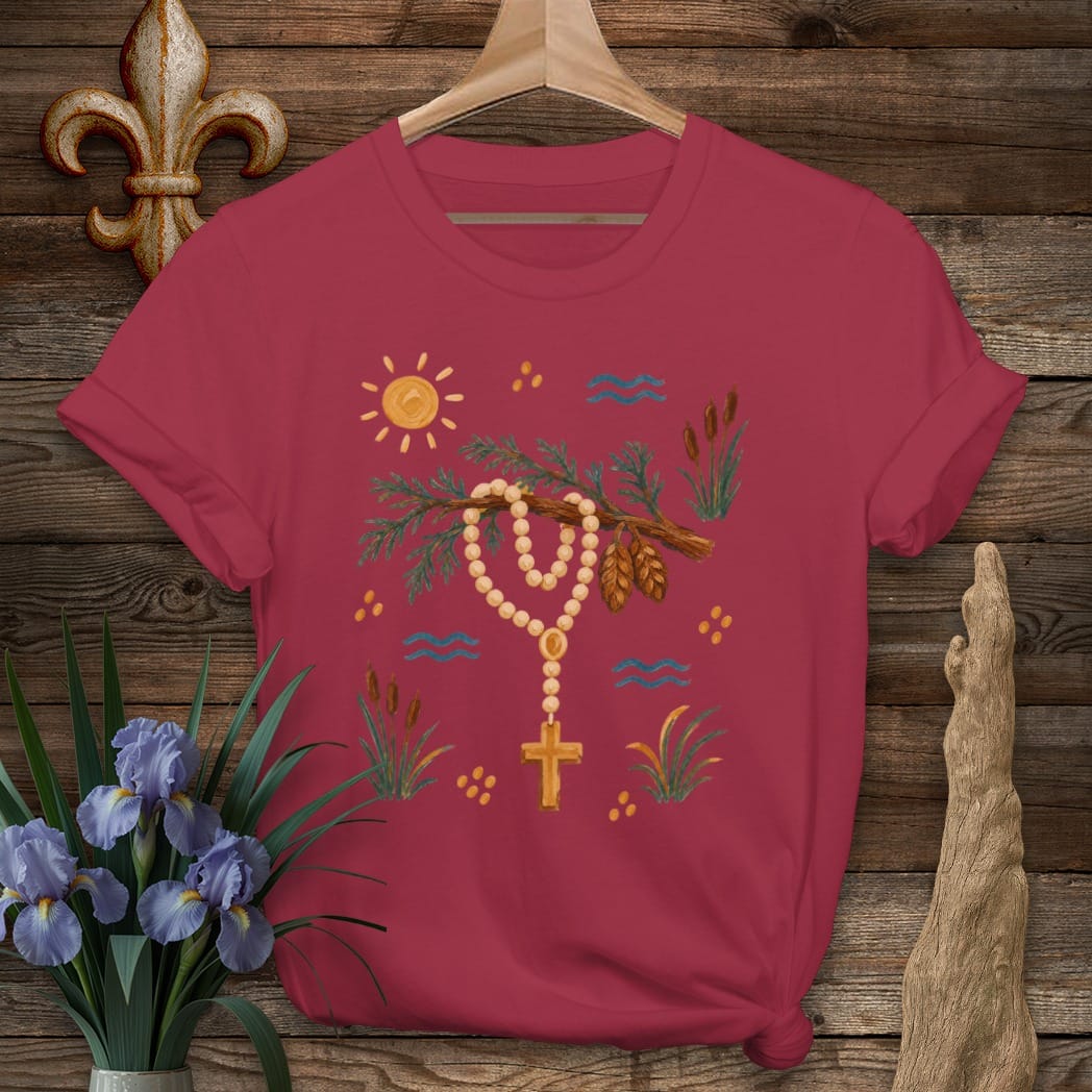 S / Cardinal Red Louisiana Rosary on the Branch T-Shirt by Laissez Faire Wear