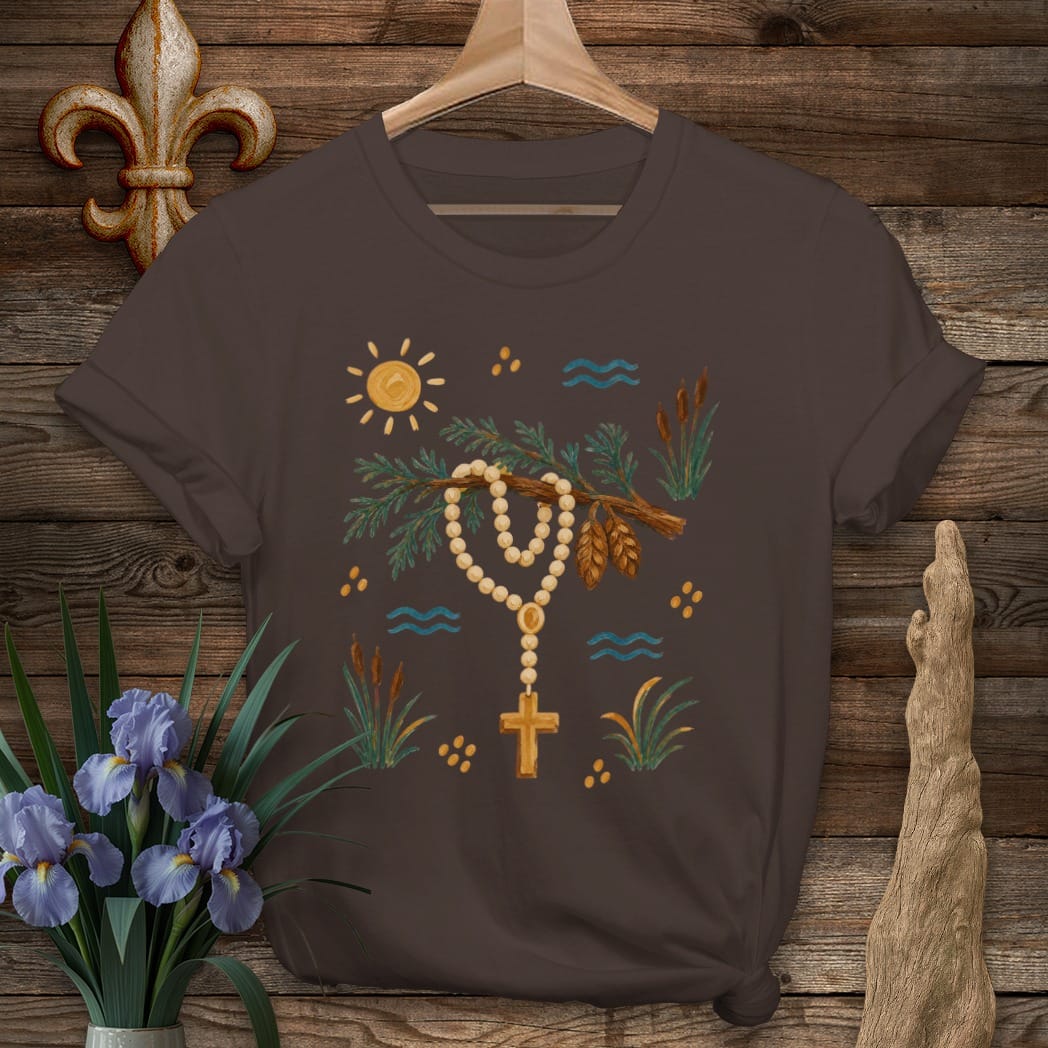 S / Dark Chocolate Louisiana Rosary on the Branch T-Shirt by Laissez Faire Wear