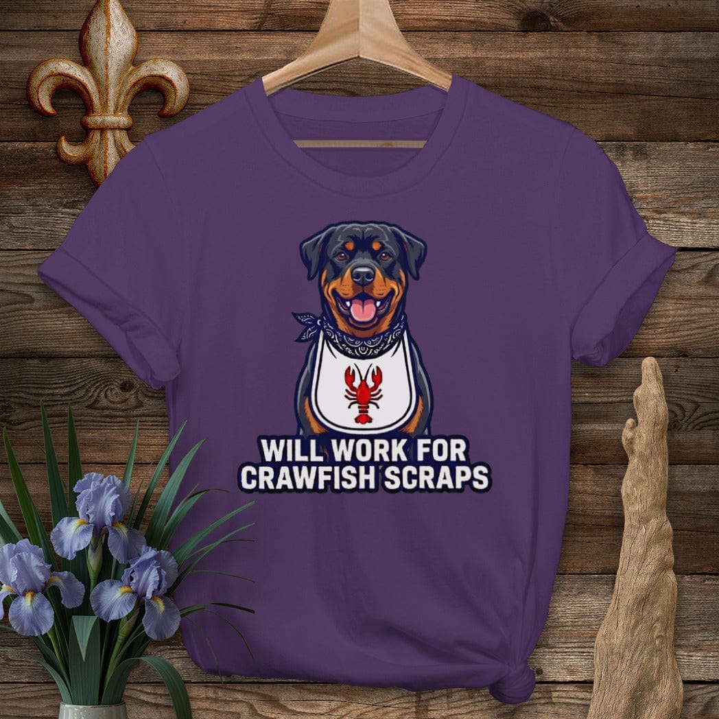 S / Purple Louisiana Rottie Crawfish Scraps T-Shirt by Laissez Faire Wear