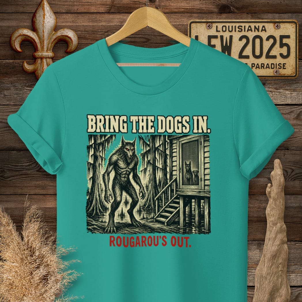 S / Jade Dome Louisiana Rougarou Is Out T-Shirt by Laissez Faire Wear