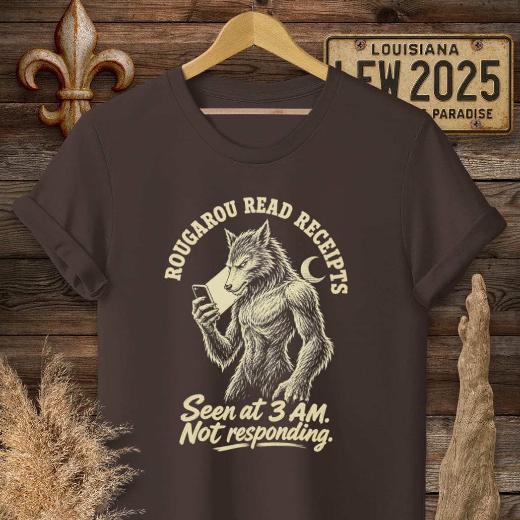 S / Dark Chocolate Louisiana Rougarou Read Receipts T-Shirt by Laissez Faire Wear