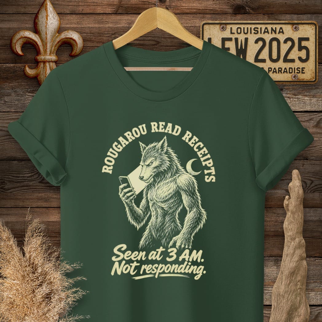 S / Forest Green Louisiana Rougarou Read Receipts T-Shirt by Laissez Faire Wear