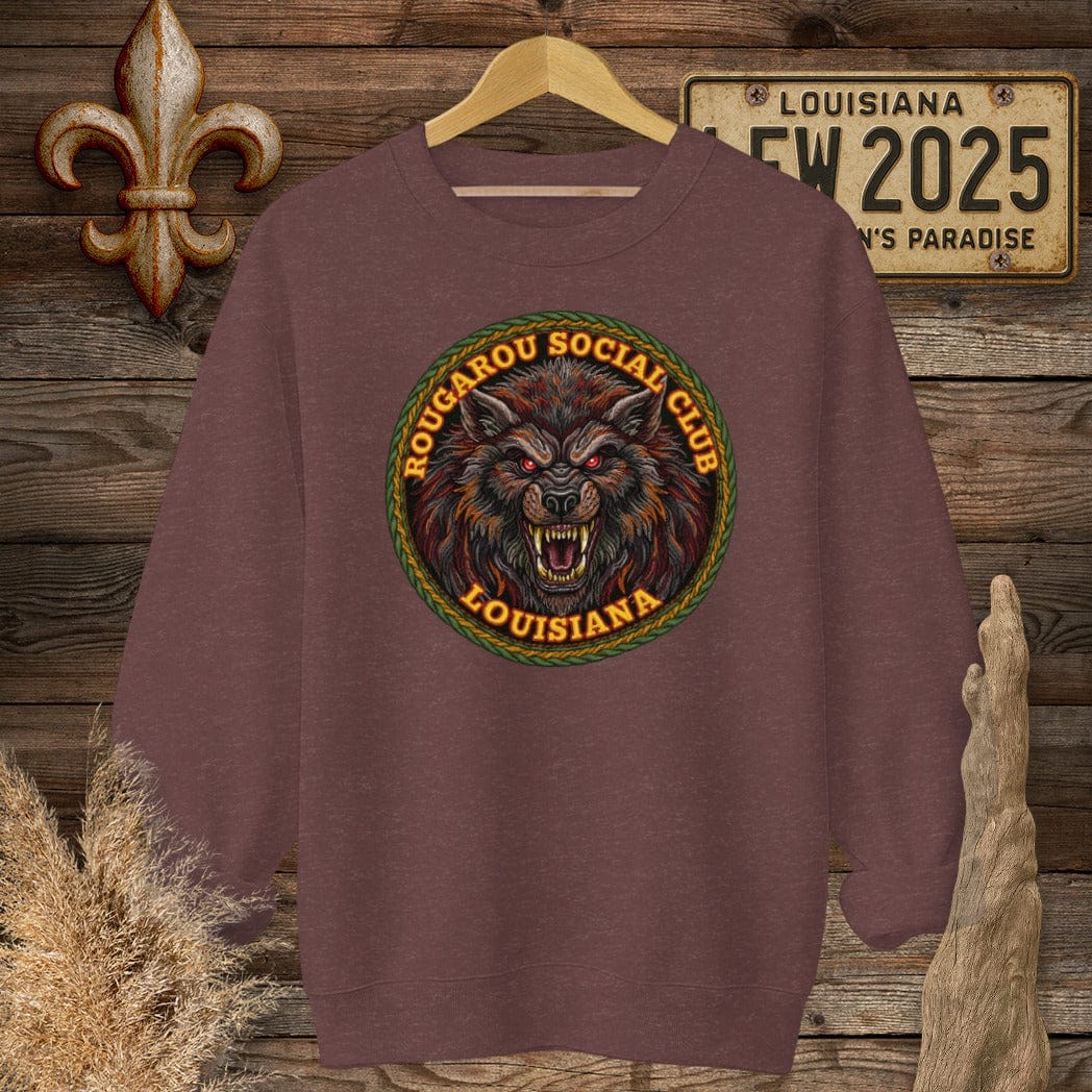 S / Heather Sport Dark Maroon Louisiana Rougarou Social Club Sweatshirt by Laissez Faire Wear