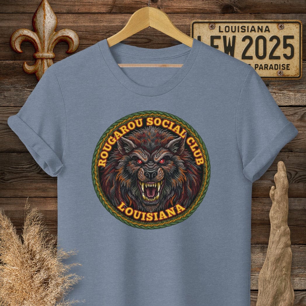 S / Heather Indigo Louisiana Rougarou Social Club T-Shirt by Laissez Faire Wear