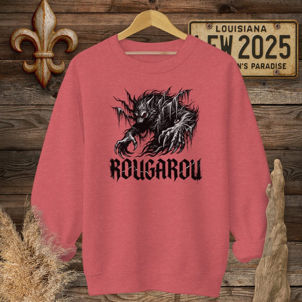 S / Heather Scarlet Red Louisiana Rougarou Street Wear Sweatshirt by Laissez Faire Wear