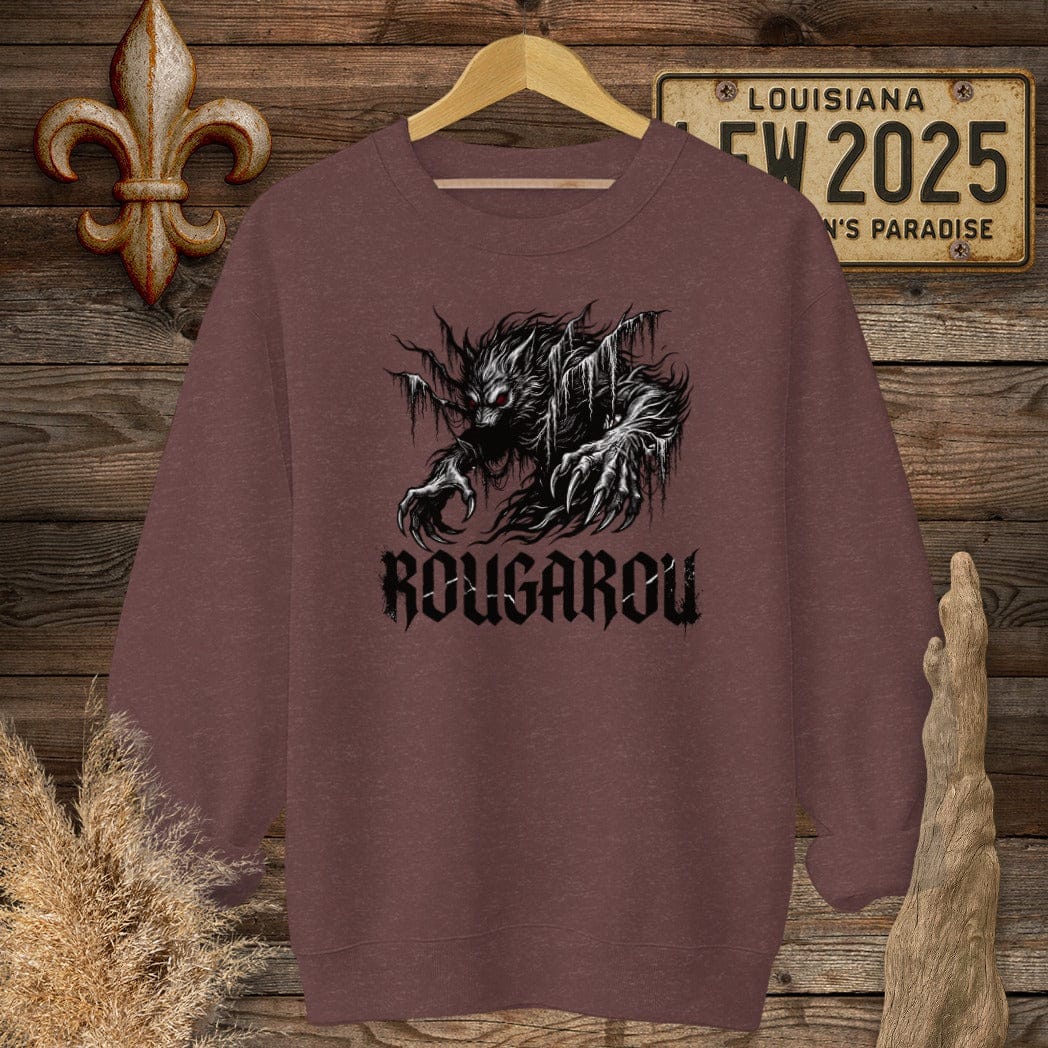 S / Heather Sport Dark Maroon Louisiana Rougarou Street Wear Sweatshirt by Laissez Faire Wear