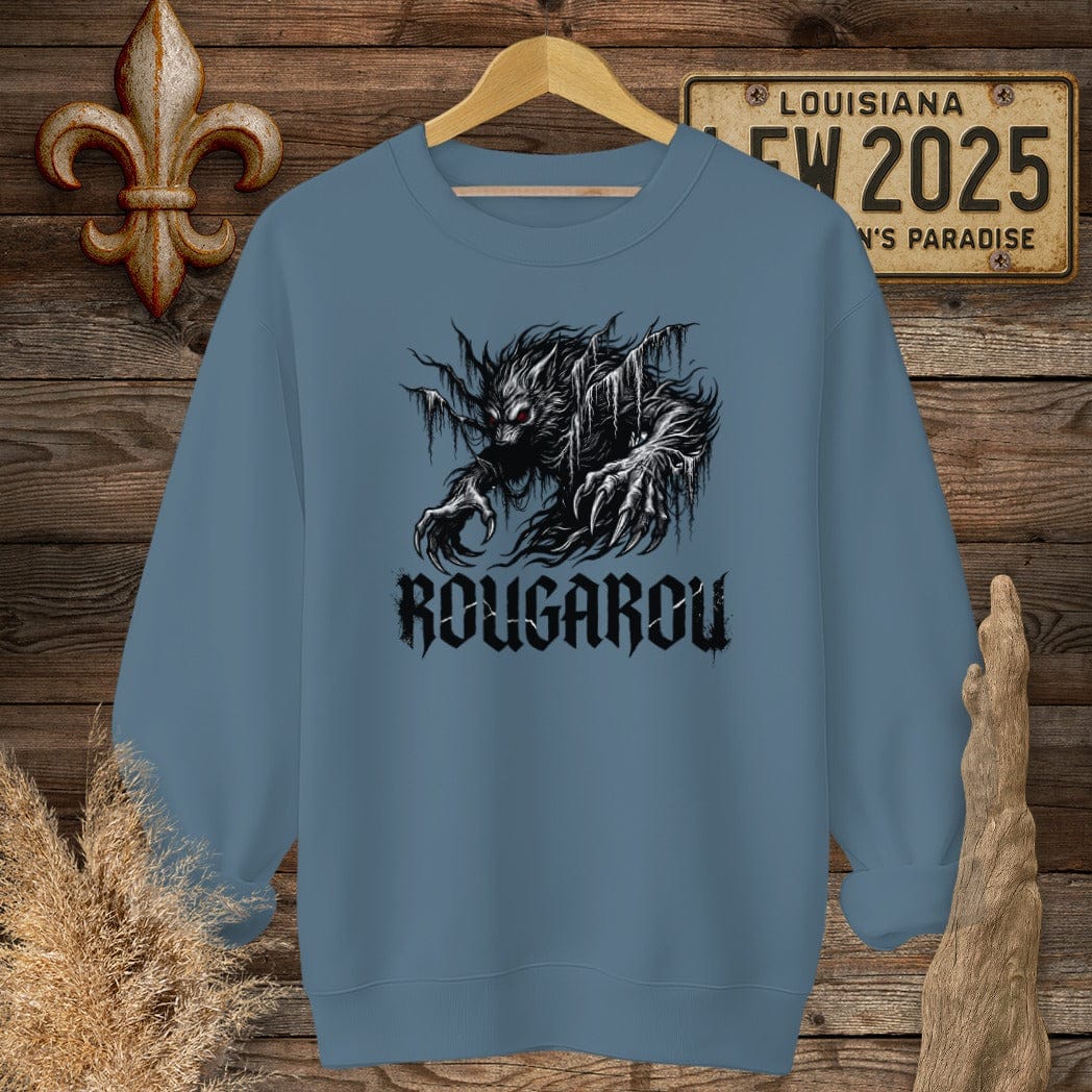 S / Indigo Blue Louisiana Rougarou Street Wear Sweatshirt by Laissez Faire Wear