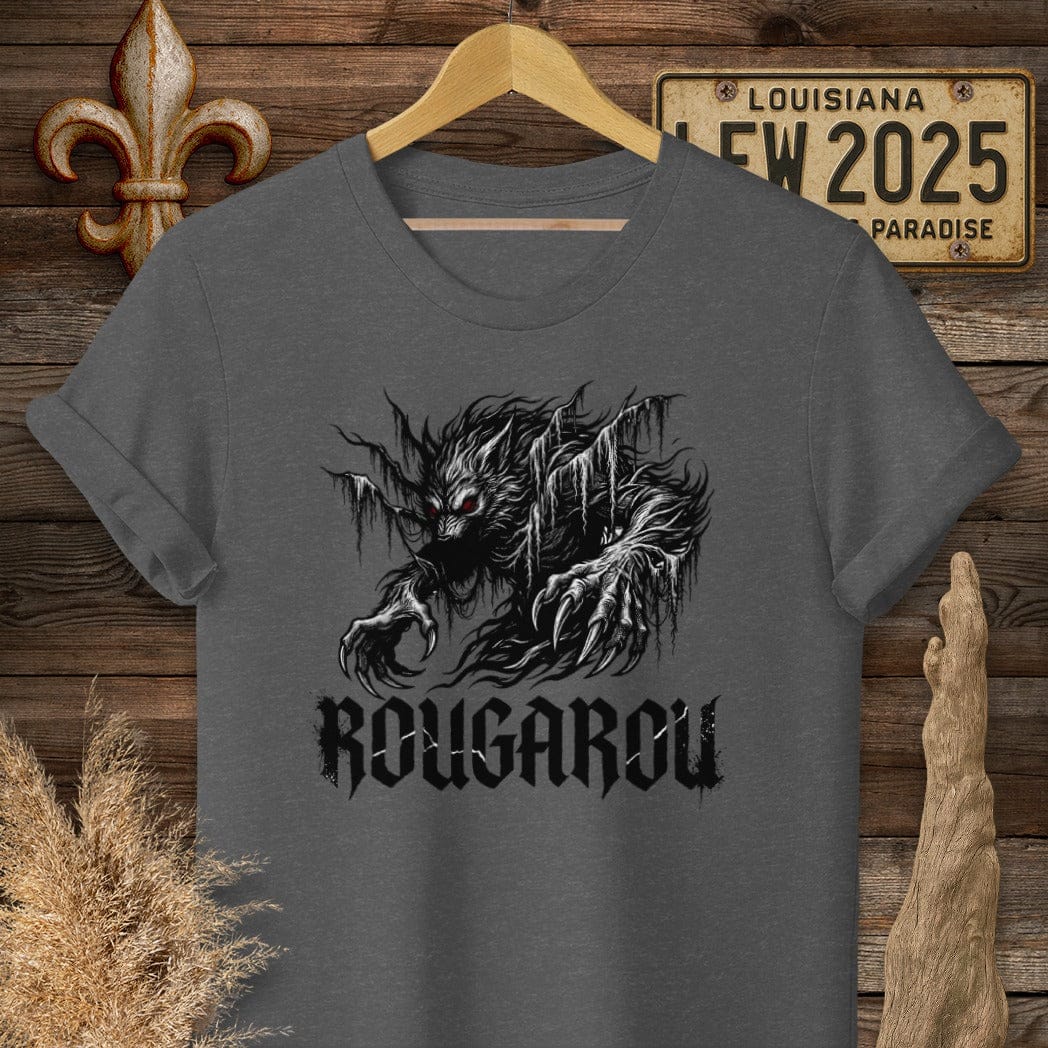 S / Dark Heather Louisiana Rougarou Street Wear T-Shirt by Laissez Faire Wear