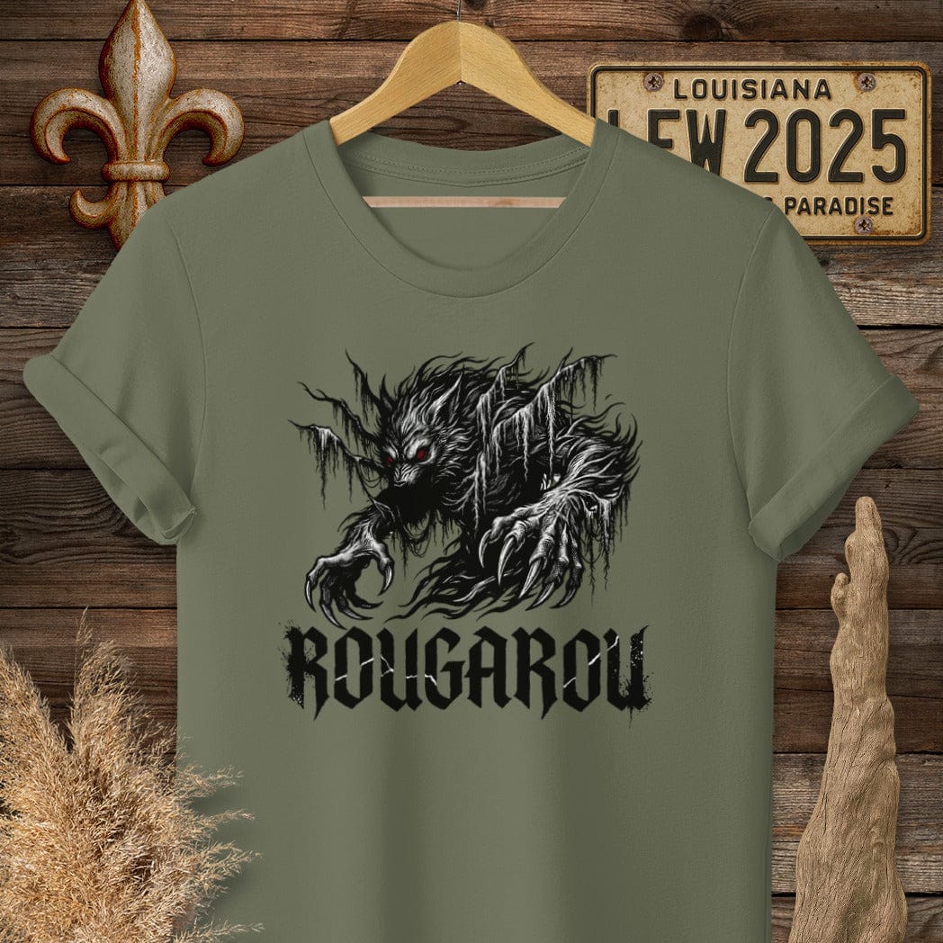 S / Military Green Louisiana Rougarou Street Wear T-Shirt by Laissez Faire Wear