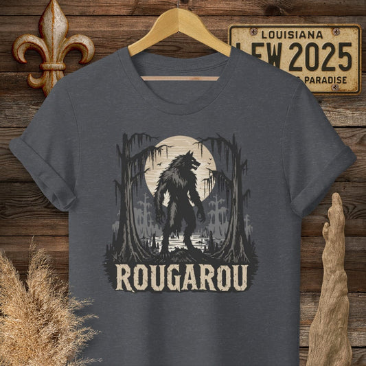 S / Dark Heather Grey Louisiana Rougarou T-Shirt by Laissez Faire Wear