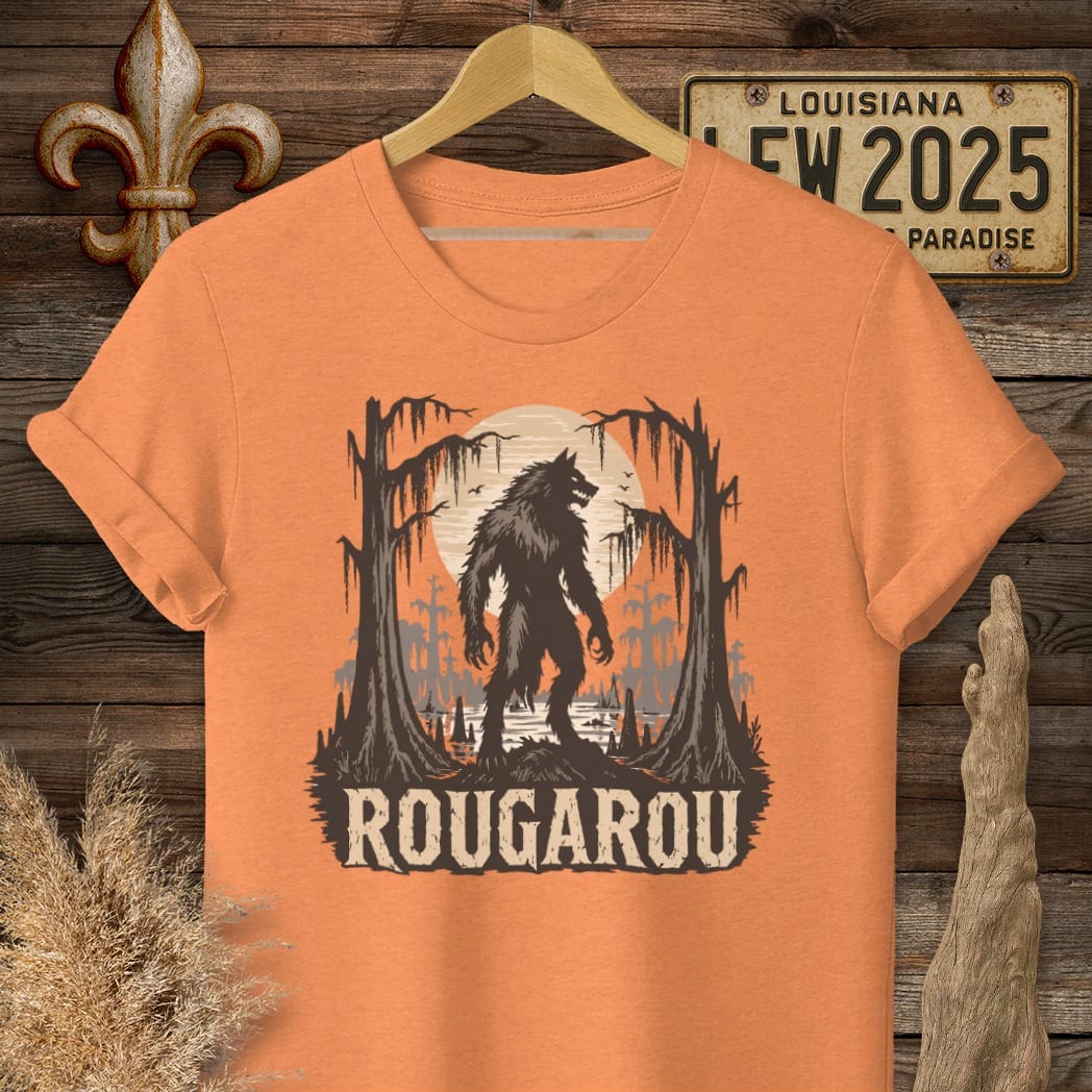 S / Heather Orange Louisiana Rougarou T-Shirt by Laissez Faire Wear