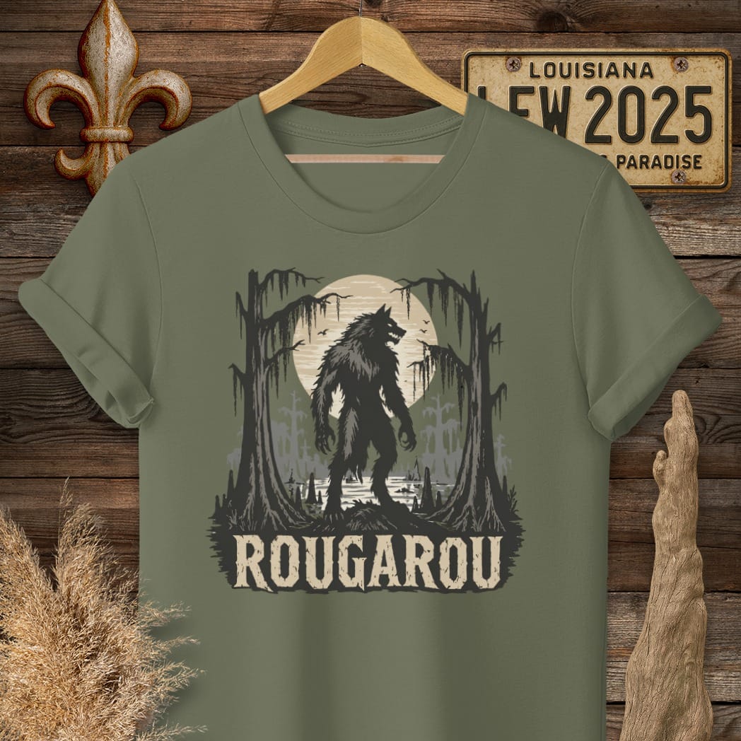 S / Military Green Louisiana Rougarou T-Shirt by Laissez Faire Wear
