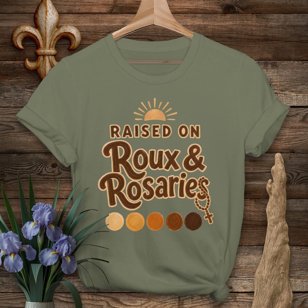 S / Military Green Louisiana Roux & Rosaries - Folk T-Shirt by Laissez Faire Wear