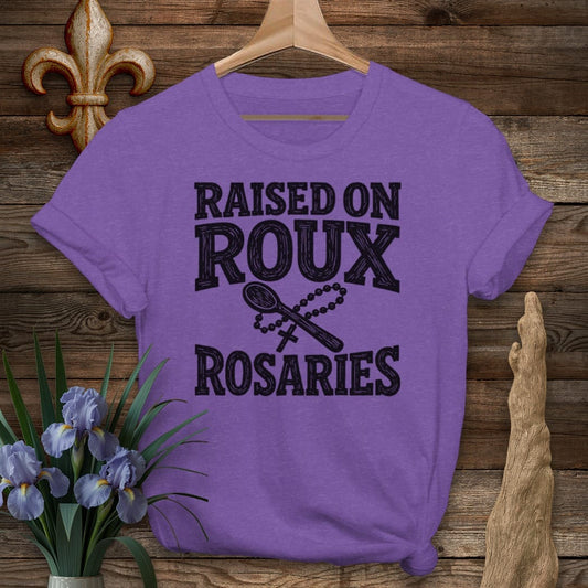 S / Heather Purple Louisiana Roux & Rosaries - Woodcut T-Shirt by Laissez Faire Wear