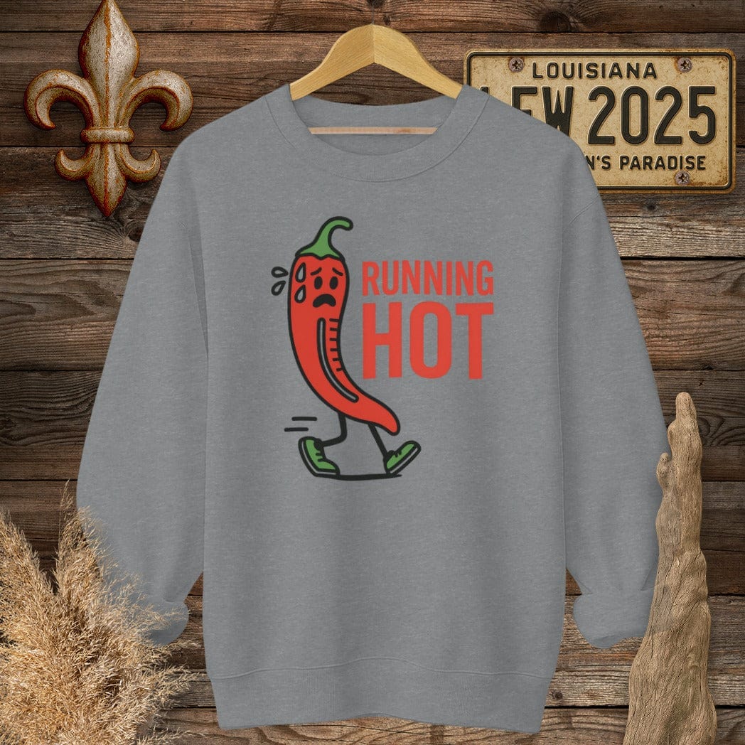 S / Graphite Heather Louisiana Running Hot Sweatshirt by Laissez Faire Wear