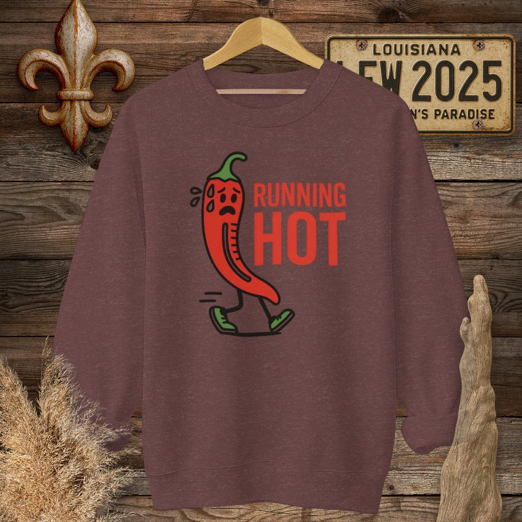 S / Heather Sport Dark Maroon Louisiana Running Hot Sweatshirt by Laissez Faire Wear