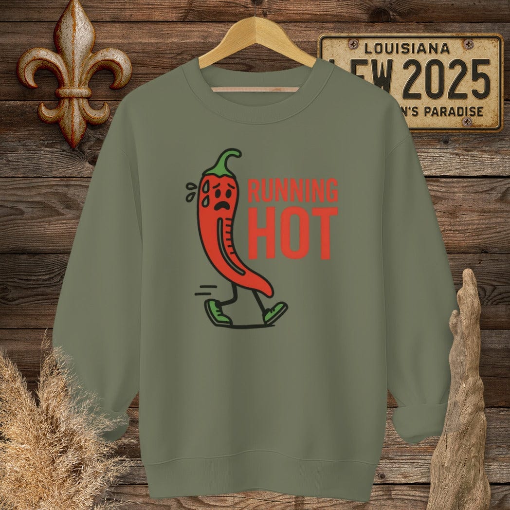 S / Military Green Louisiana Running Hot Sweatshirt by Laissez Faire Wear