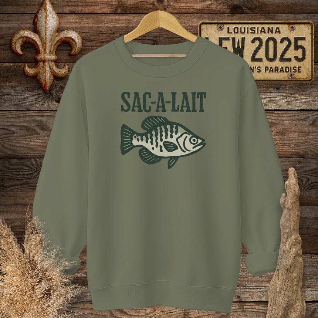 S / Military Green Louisiana Sac-a-Lait Minimalist Sweatshirt by Laissez Faire Wear
