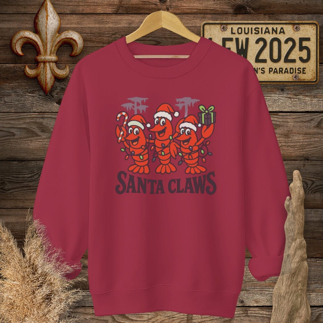 S / Cardinal Red Louisiana Santa Claws sweatshirt by Laissez Faire Wear