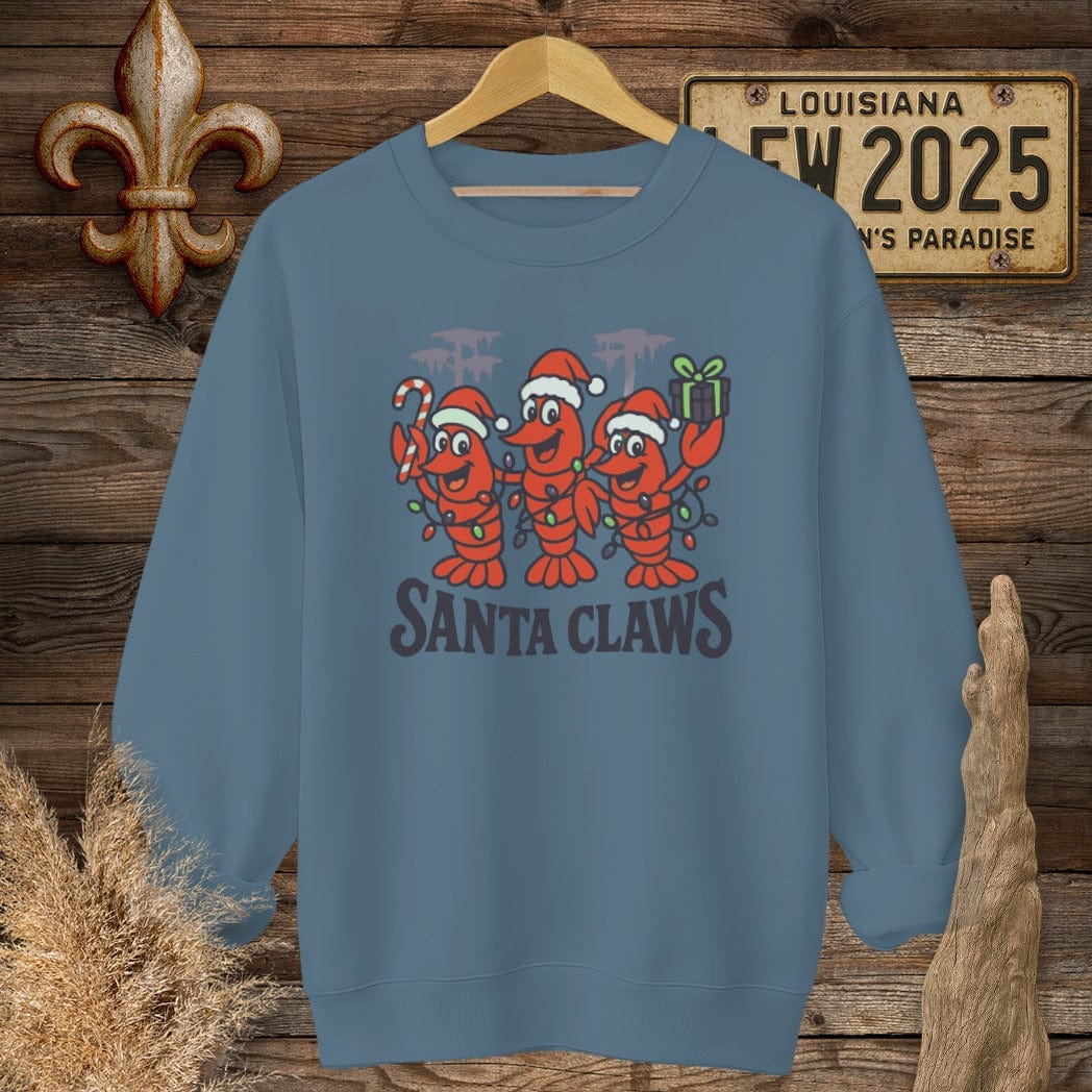 S / Indigo Blue Louisiana Santa Claws sweatshirt by Laissez Faire Wear