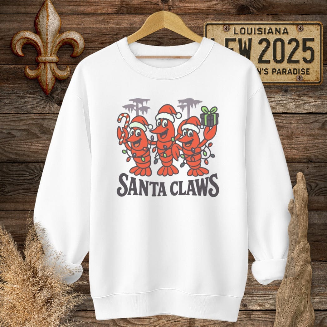 S / White Louisiana Santa Claws sweatshirt by Laissez Faire Wear