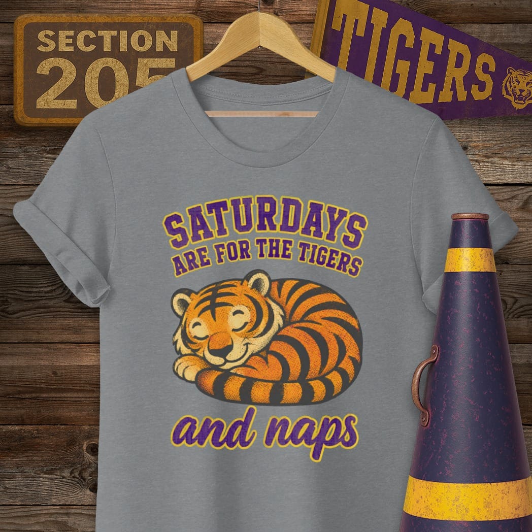 S / Graphite Heather Louisiana Saturdays are for Tigers T-Shirt by Laissez Faire Wear