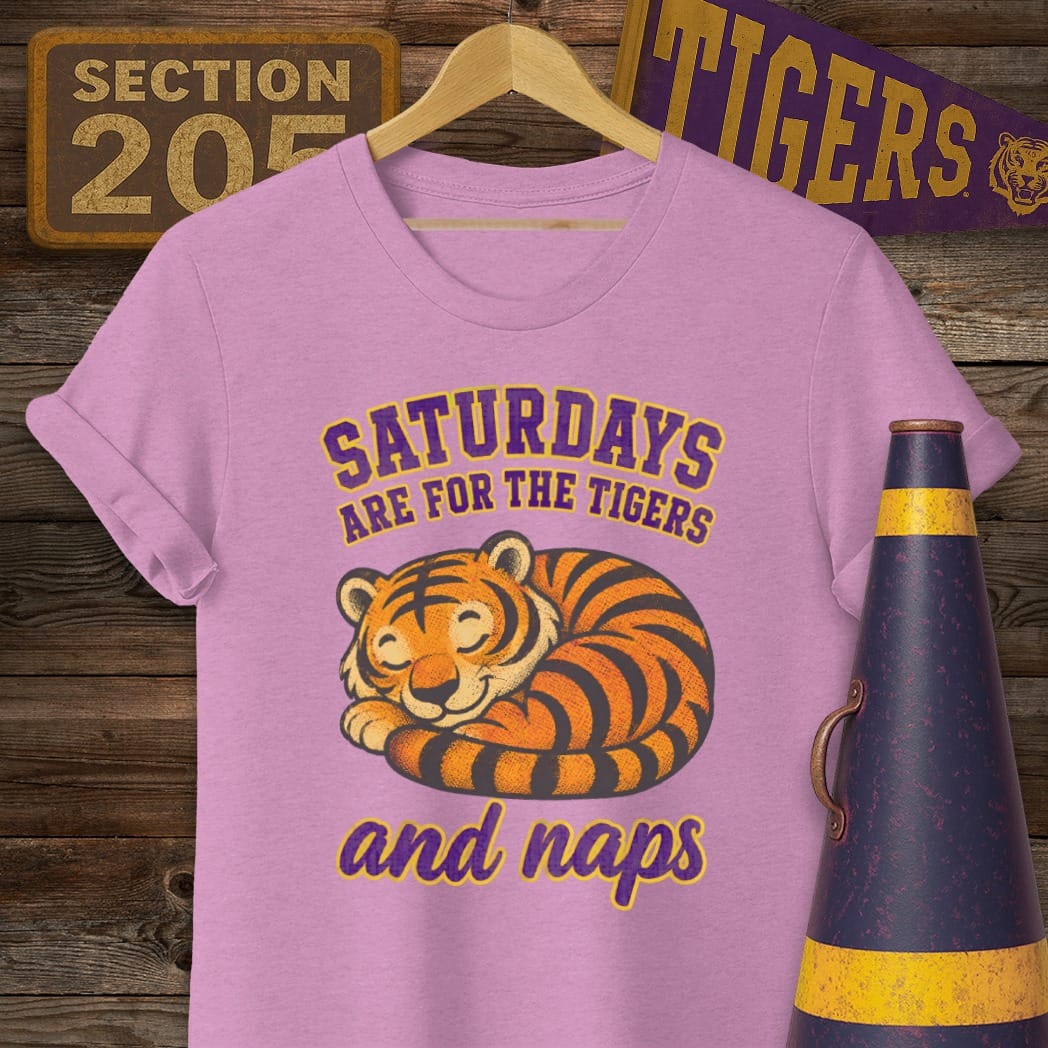 S / Heather Radiant Orchid Louisiana Saturdays are for Tigers T-Shirt by Laissez Faire Wear