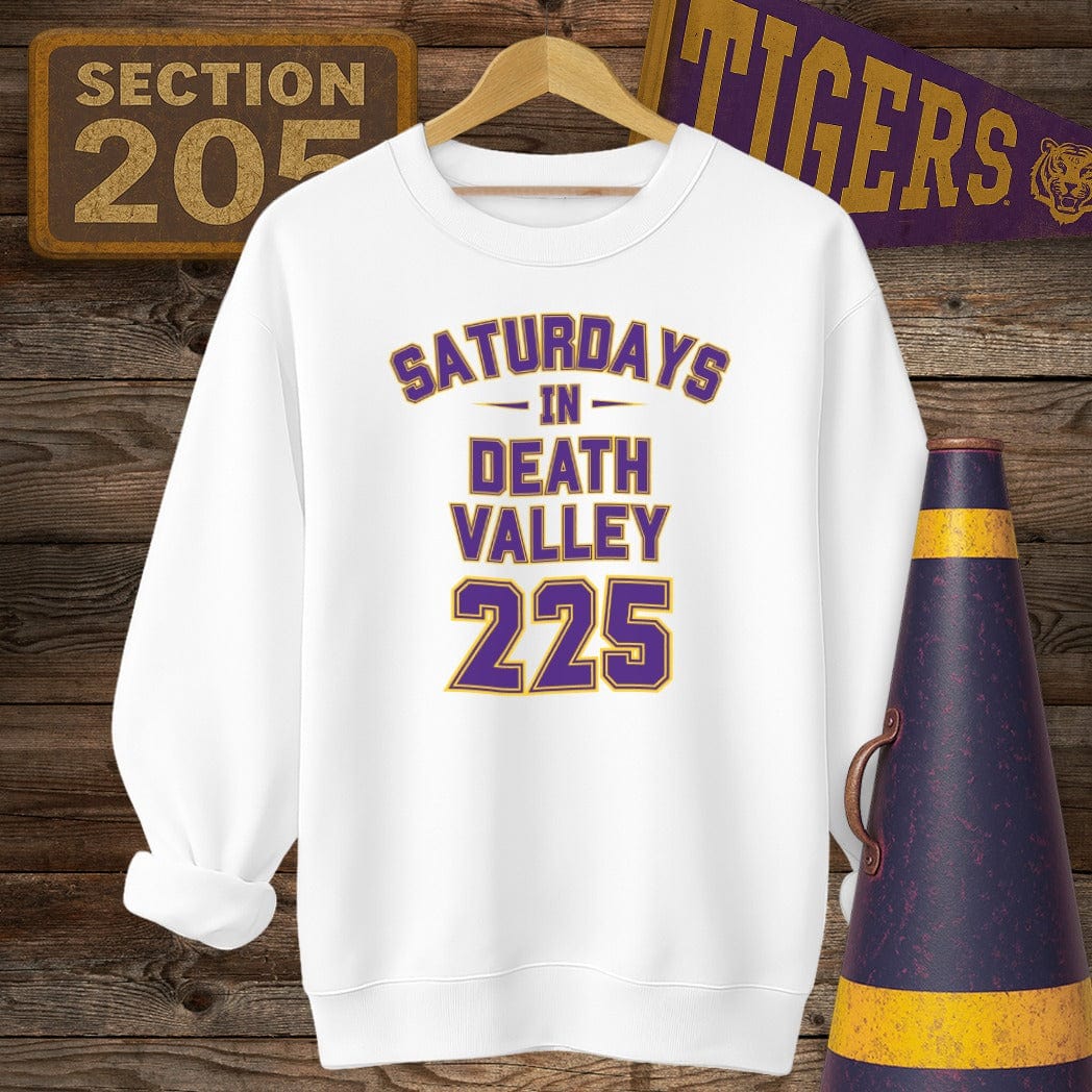 S / White Louisiana Saturdays In Death Valley 225 Game Day Sweatshirt by Laissez Faire Wear