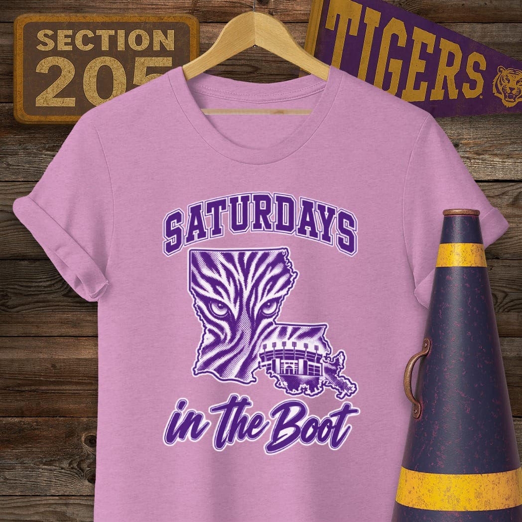 S / Heather Radiant Orchid Louisiana Saturdays in the Boot T-Shirt by Laissez Faire Wear