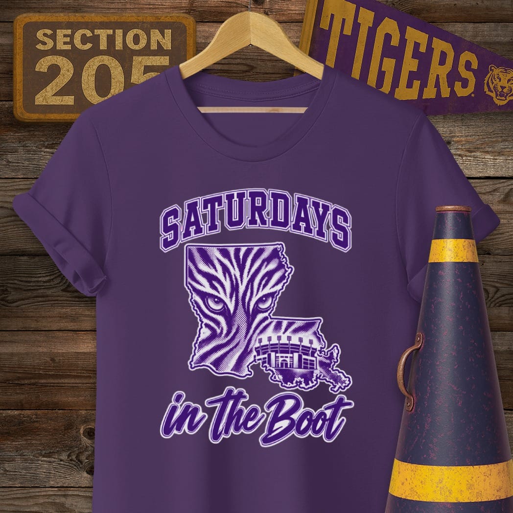 S / Purple Louisiana Saturdays in the Boot T-Shirt by Laissez Faire Wear