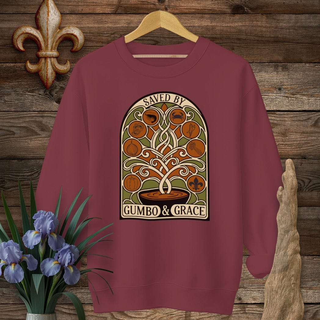 S / Garnet Louisiana Saved By Gumbo & Grace Sweatshirt by Laissez Faire Wear