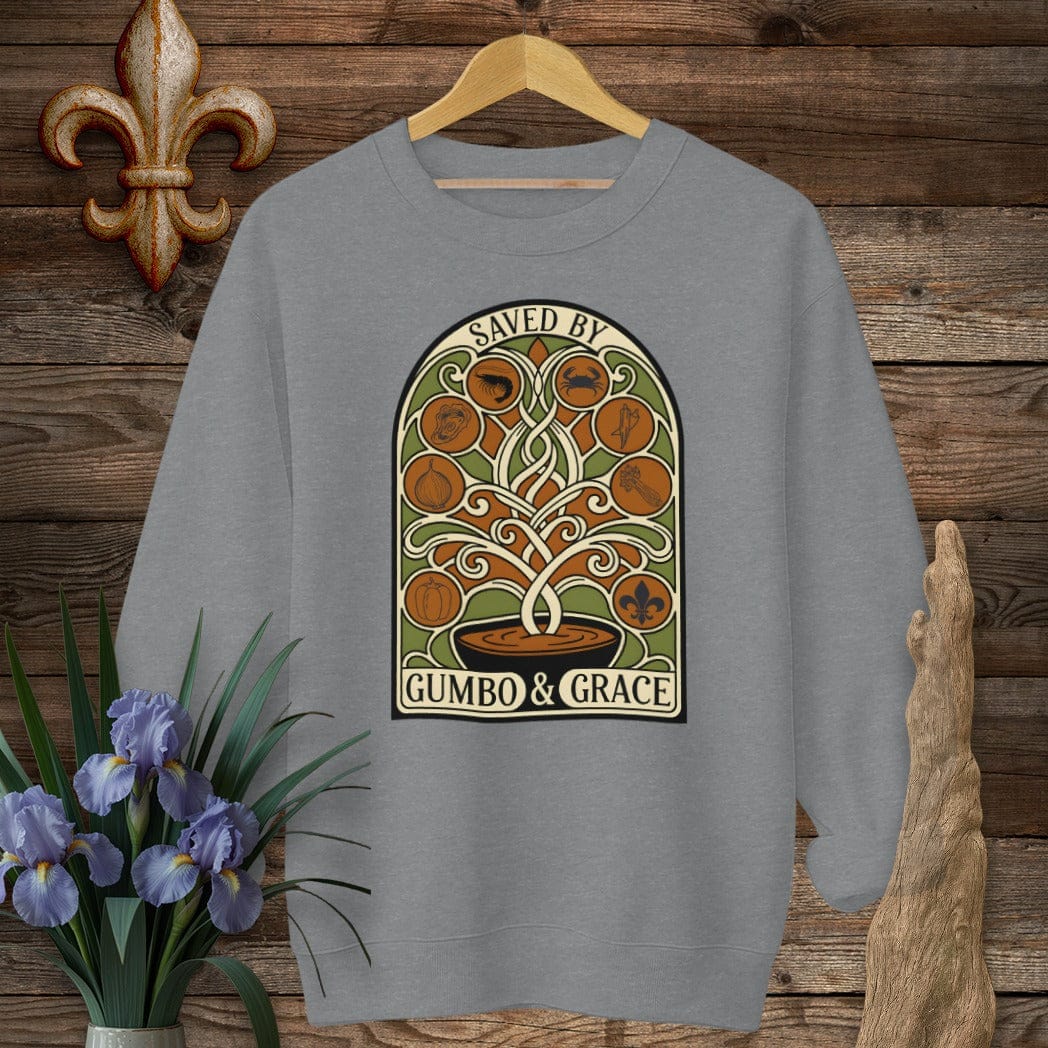 S / Graphite Heather Louisiana Saved By Gumbo & Grace Sweatshirt by Laissez Faire Wear