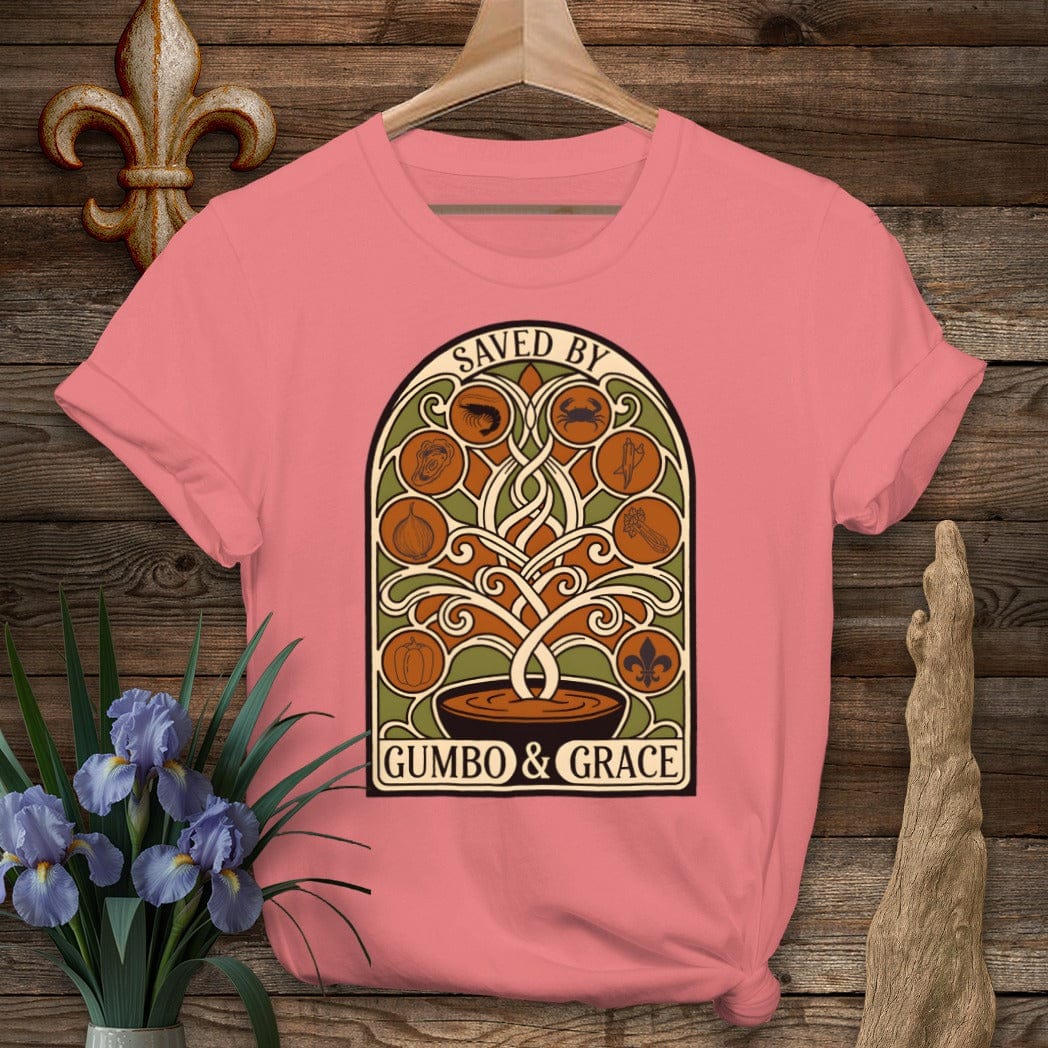 S / Coral Silk Louisiana Saved By Gumbo & Grace T-Shirt by Laissez Faire Wear