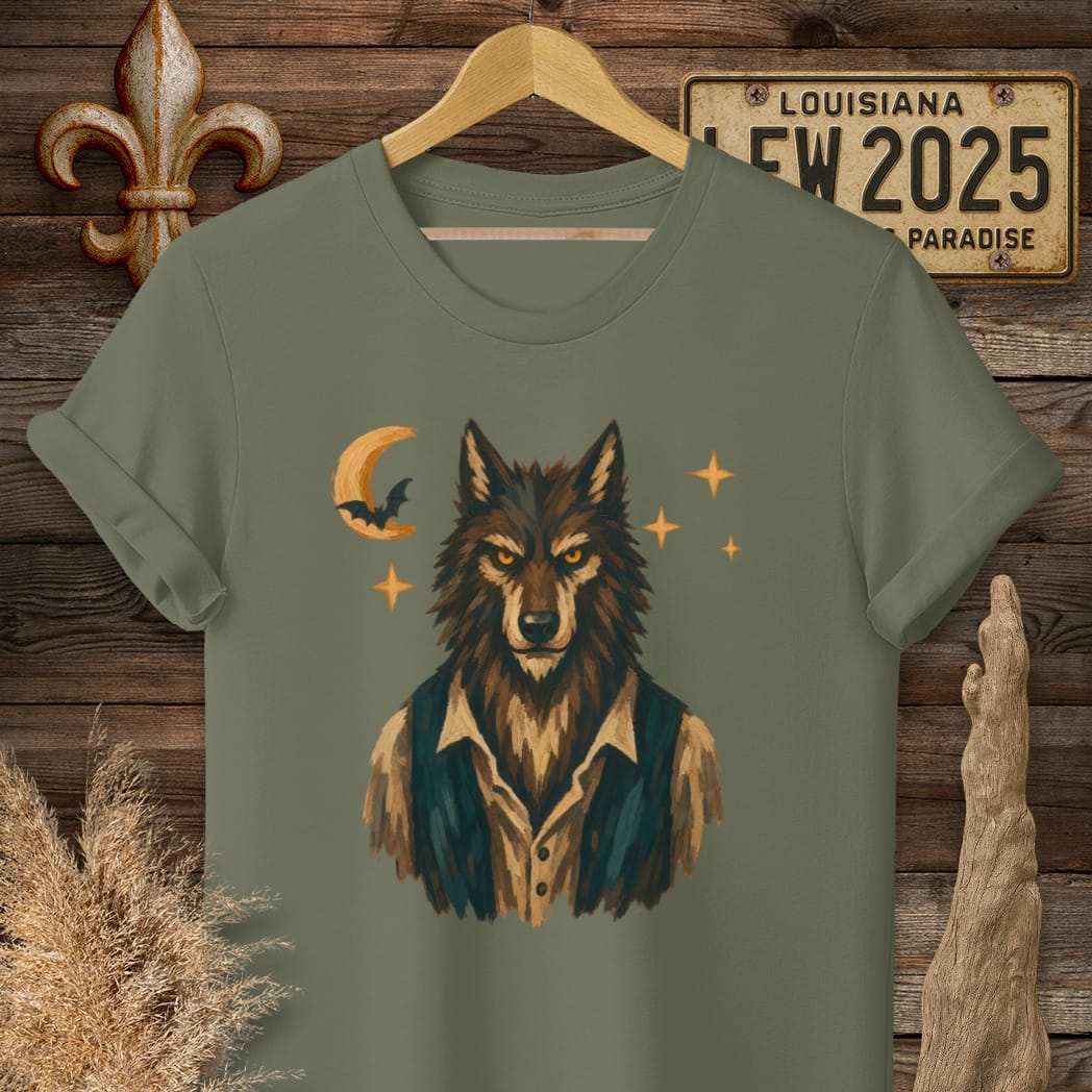 S / Military Green Louisiana Scary Rougarou T-Shirt by Laissez Faire Wear