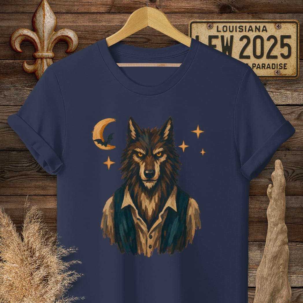 S / Navy Louisiana Scary Rougarou T-Shirt by Laissez Faire Wear